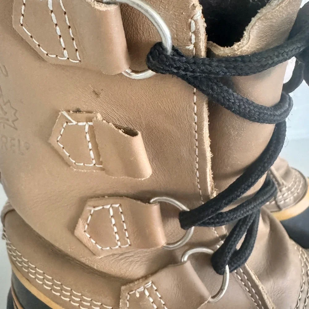 Sorel Caribou Winter Boots Women 6 Tan Waterproof Leather Shearling Fleece READ
